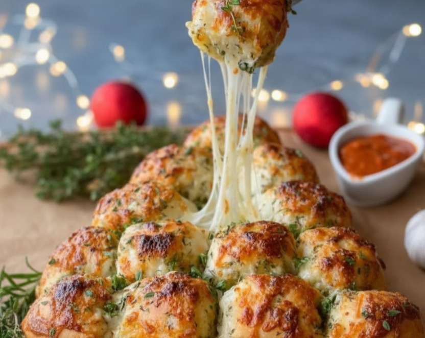 Easy Pillsbury Cheesy Pull Apart Christmas Tree Bread serving