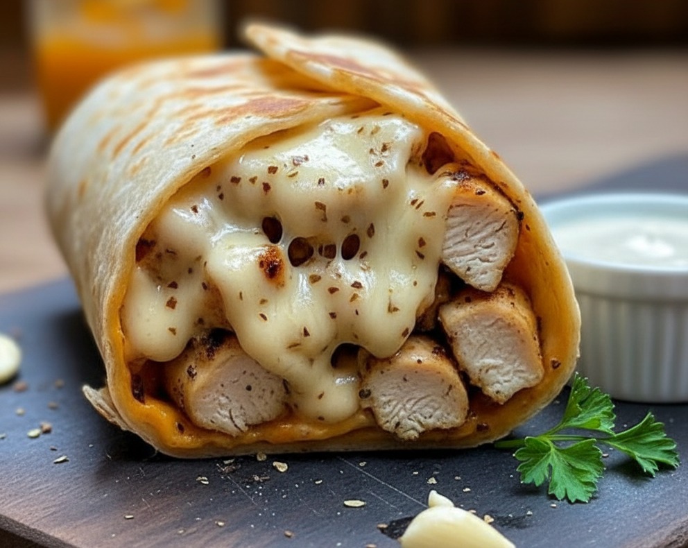 Easy Baked Cheesy Garlic Chicken Wraps for Quick Dinners serving