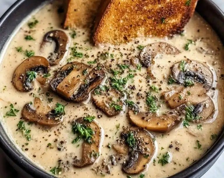 Easy Creamy Mushroom Soup Healthy Earthy Autumn Recipe Inspiration serving