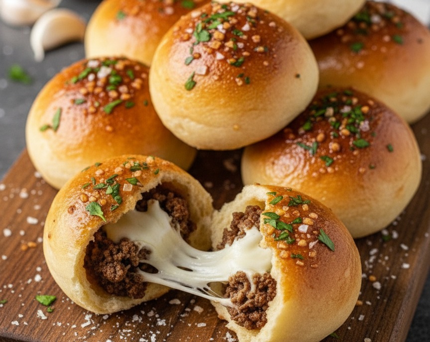 Easy Garlic Parm Cheeseburger Bombs Bites Recipe serving