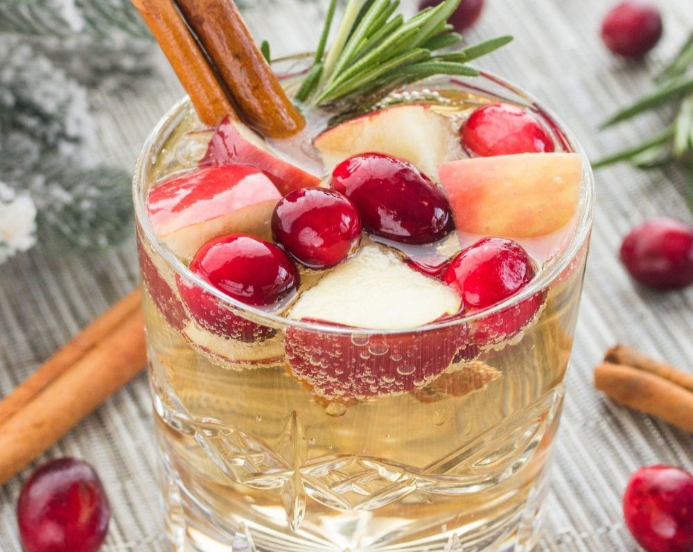 Easy Holiday White Christmas Sangria with Cinnamon Cranberry overview