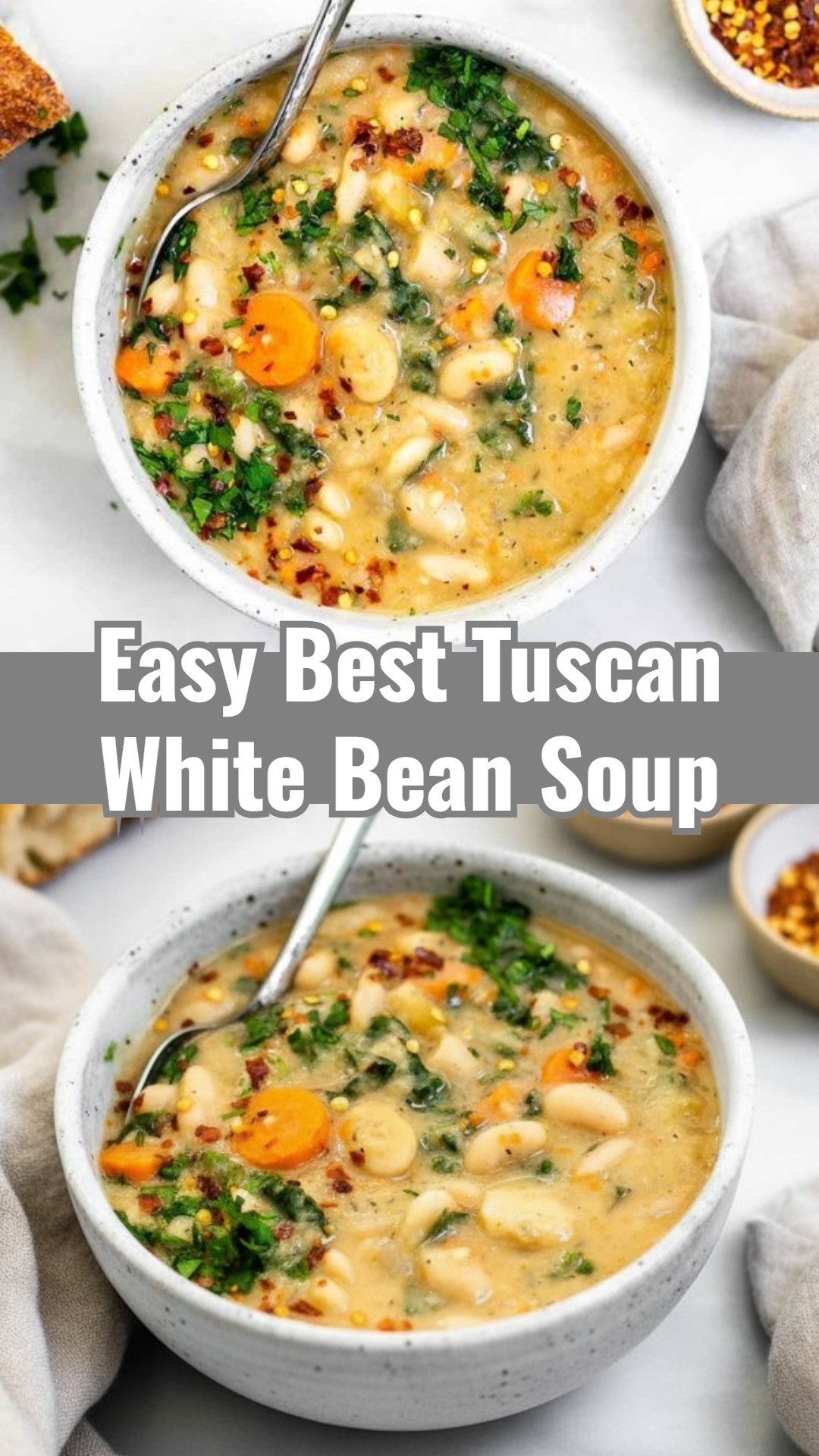 Easy Vegetarian Tuscan White Bean Soup with Spinach
