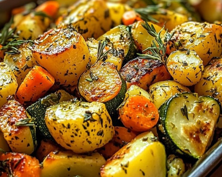 Herb Roasted Potatoes Carrots Zucchini Easy Healthy Veggie Recipe overview