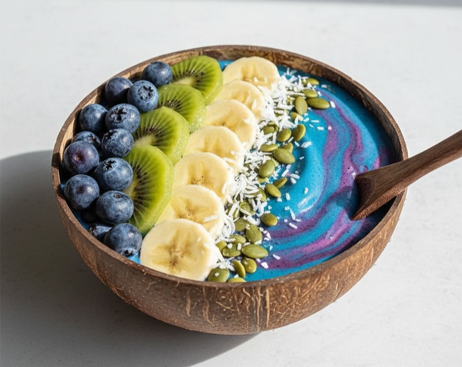 Cool Blue Açai Bowl: Easy High Protein Aesthetic Breakfast Trend serving