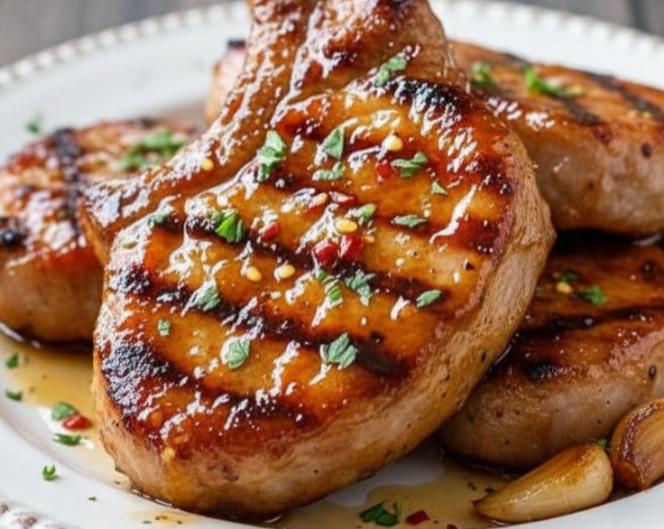 Easy Honey Garlic Pork Chops Asian Style Dinner serving