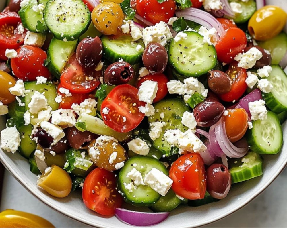 Healthy Mediterranean Cucumber Tomato Onion Salad: Fresh & Easy Everyday Dish overview