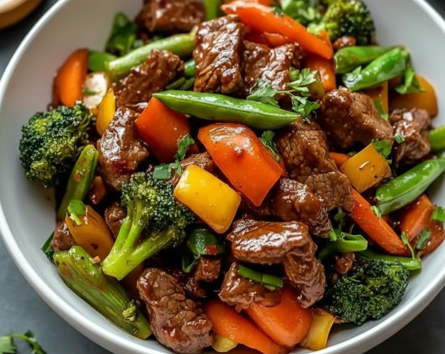 Homemade 30 Minute Beef and Vegetable Stir Fry Recipe serving