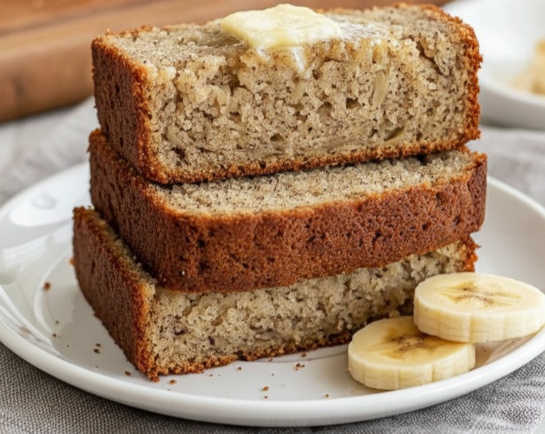 Best Easy Foolproof Quick Banana Bread Loaf serving